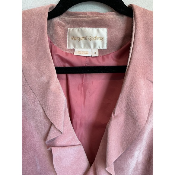 Vintage Margaret Godfrey Pastel Pink Leather Ruffled Trench Coat Pockets Size 4 - Picture 3 of 6
